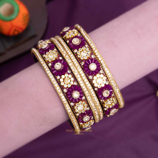 Floral Kundan Bangles - 6pc set