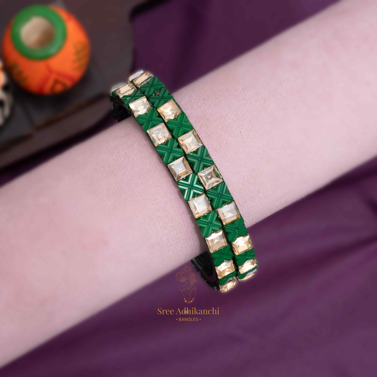 Border Glass Bangles - X Design - 2pc