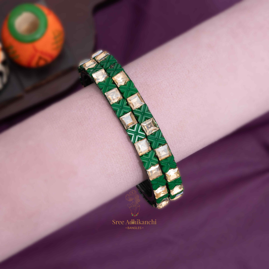 Border Glass Bangles - X Design - 2pc
