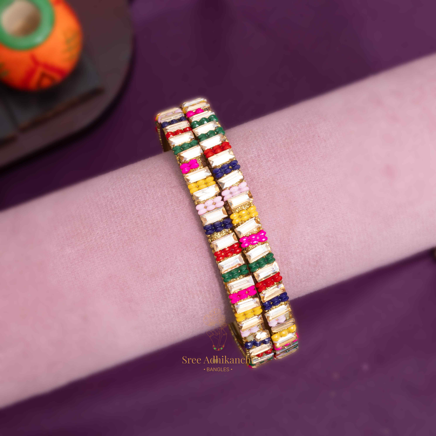 Border Glass Bangles - Beads