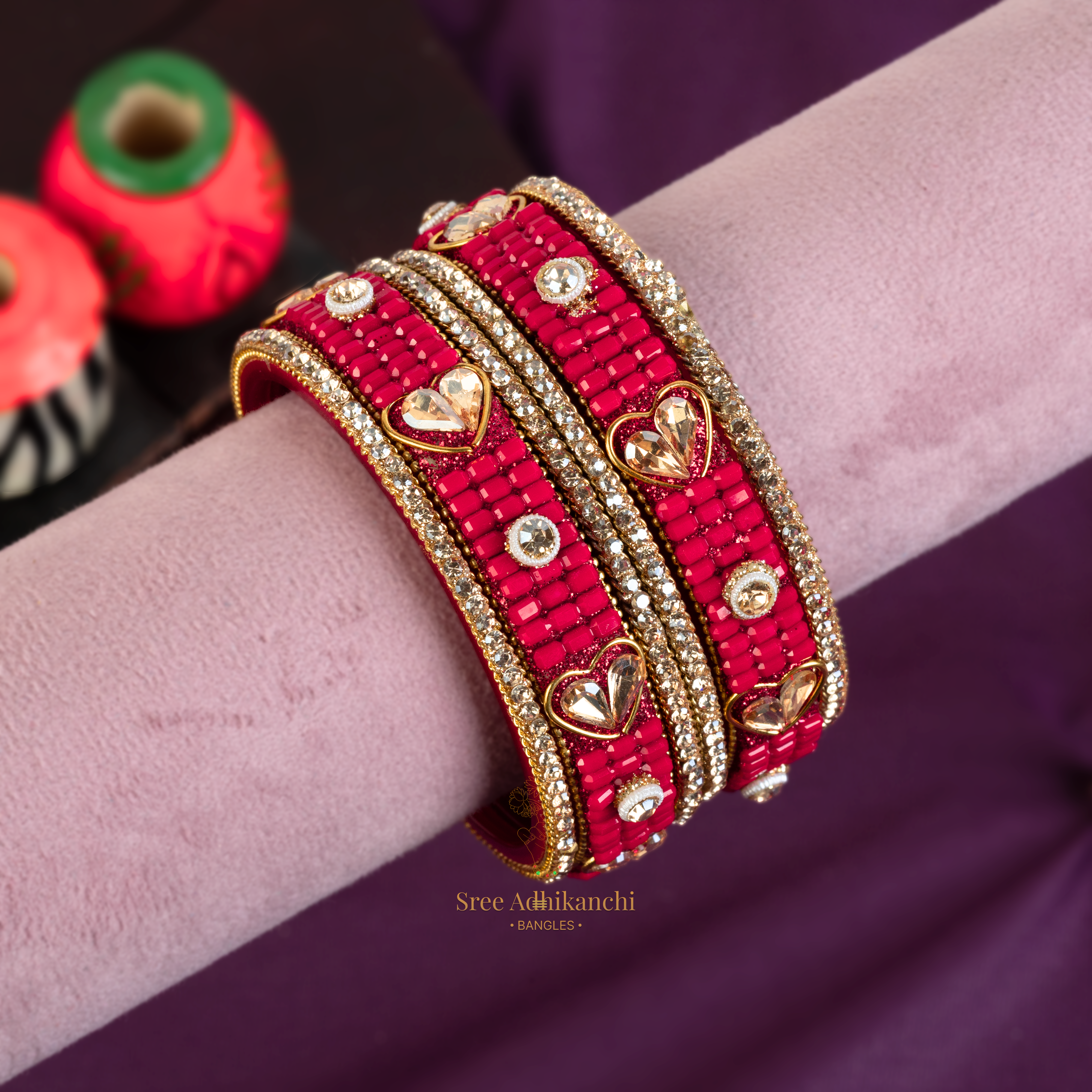 Heart Kundan Bangles - 6pc set