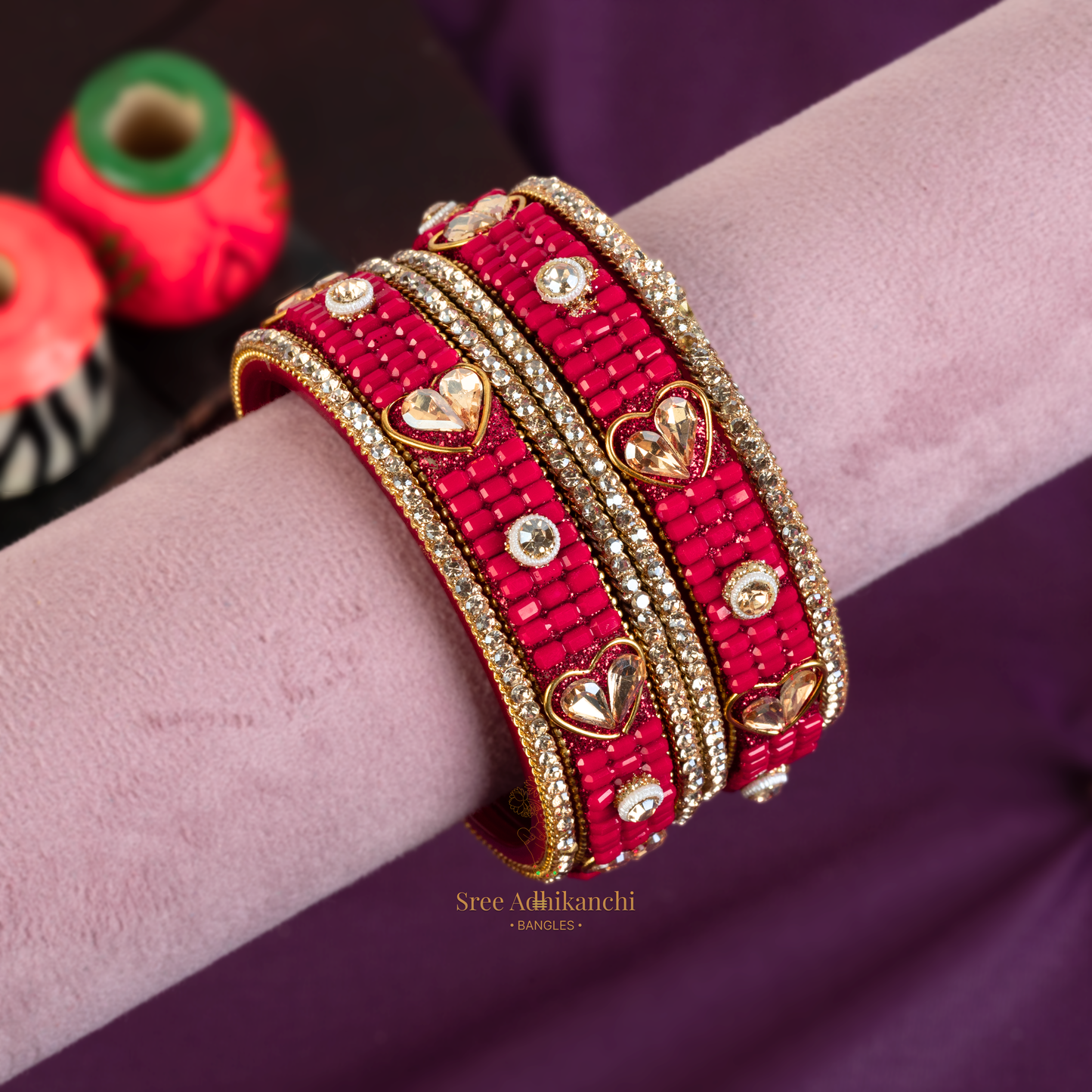 Heart Kundan Bangles - 6pc set