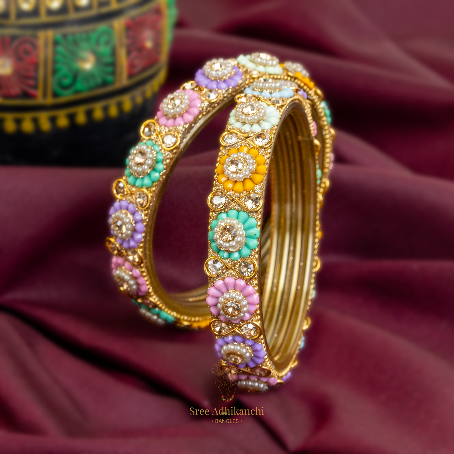 Floral Kundan Bangles - 2pc set