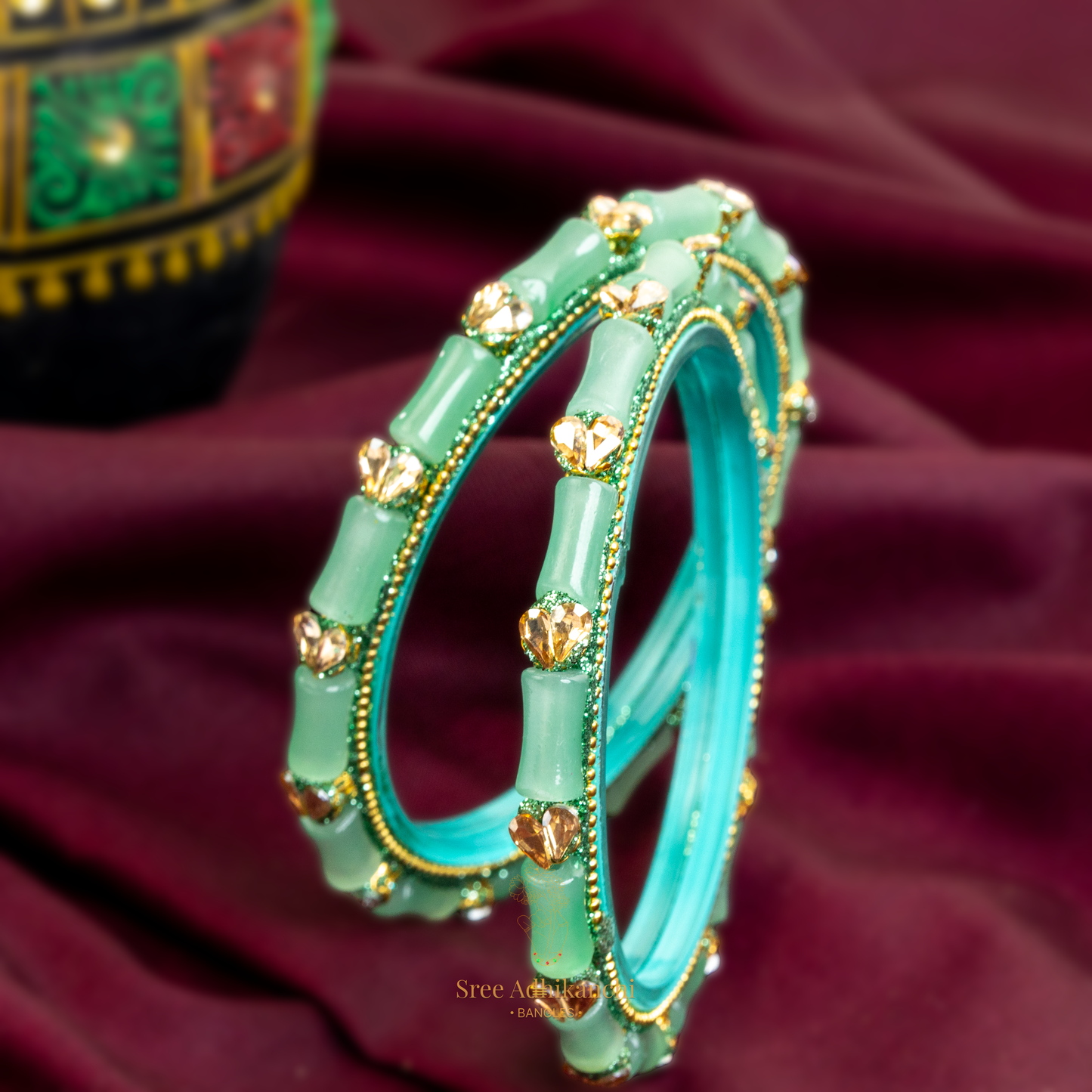 Heart Kundan Bangles - 2pc set