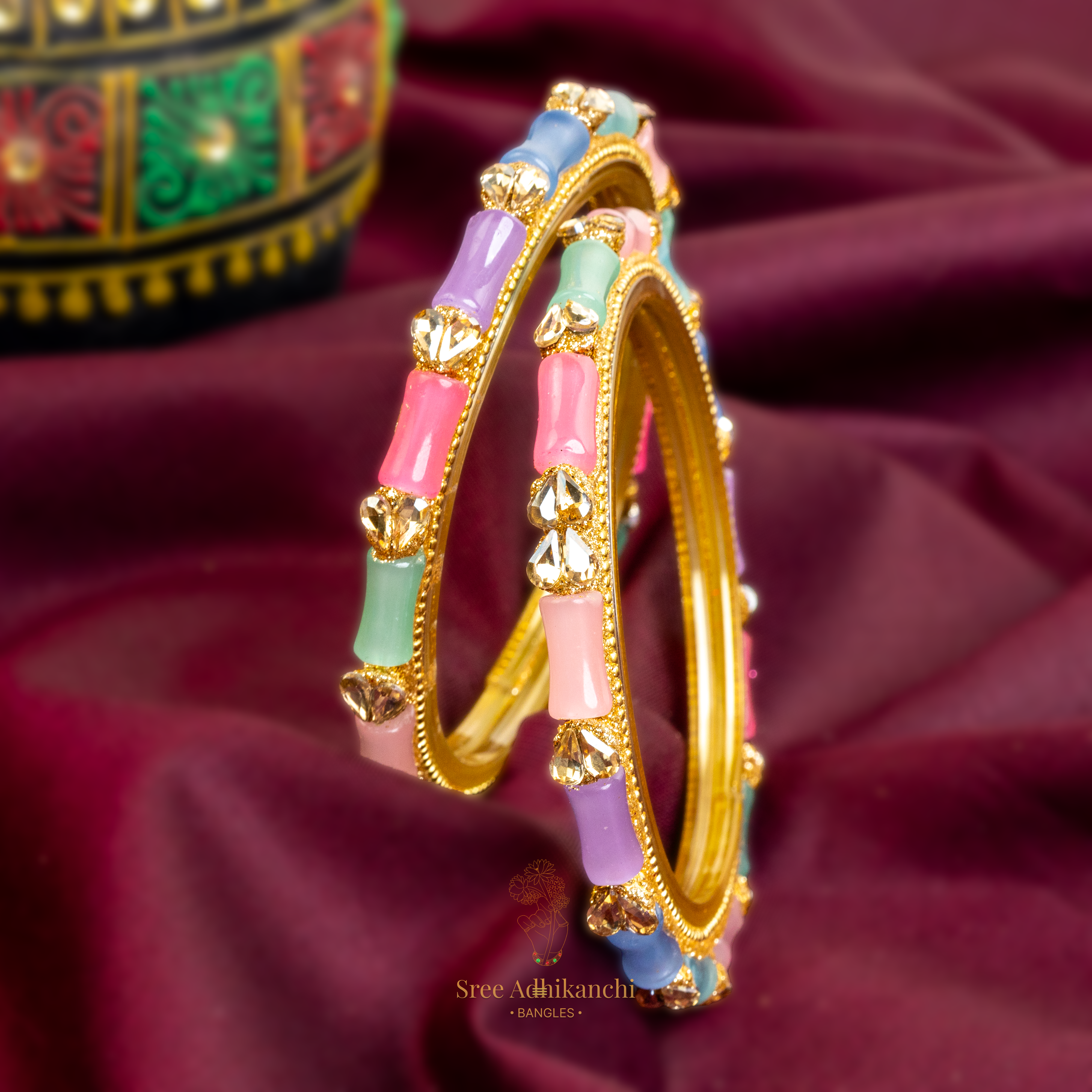Heart Kundan Bangles - 2pc set