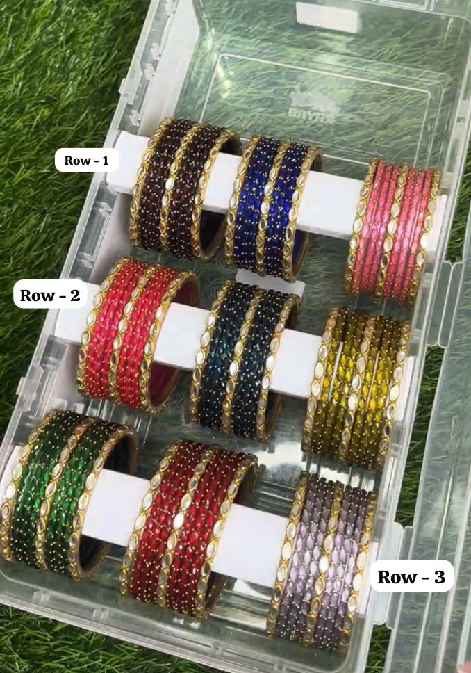Silky Raindrop with Kundan Glass Bangles Combo