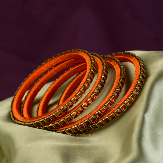 Silk Thread Border Bangles - 4pc