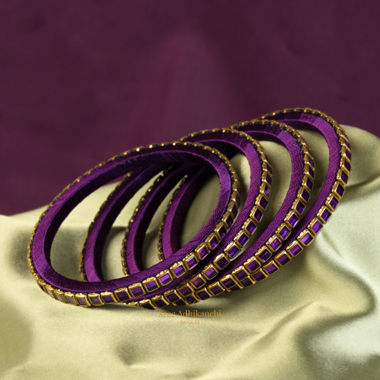Silk Thread Border Bangles - 4pc