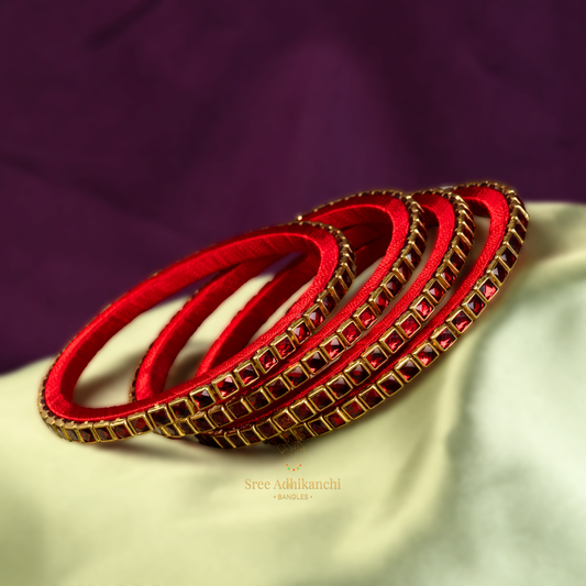 Silk Thread Border Bangles - 4pc
