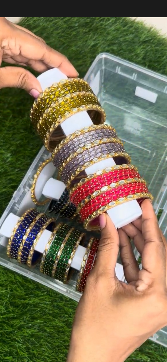Silky Raindrop with Kundan Glass Bangles Combo