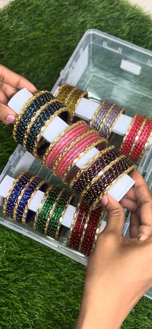 Silky Raindrop with Kundan Glass Bangles Combo