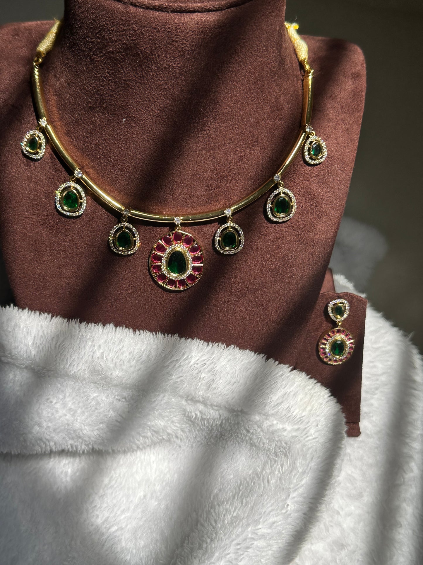 Diamond Inspired - Ruby & Emerald Short Haram