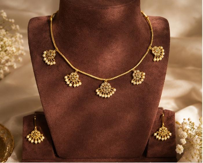 Flower Design - White Stone - Short Chain
