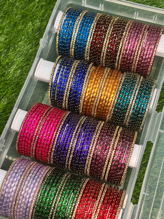 Plus Size -Silky Raindrop with Border Bangles Combo