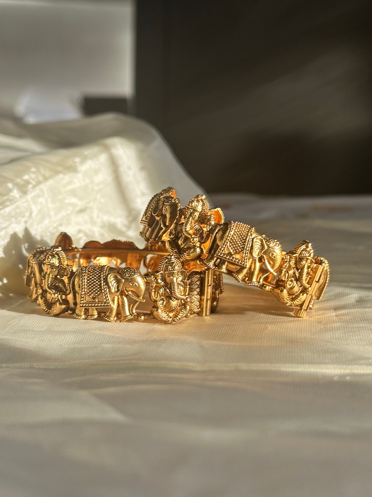 Open Type Kada - Ganesh (2pc) - Antique